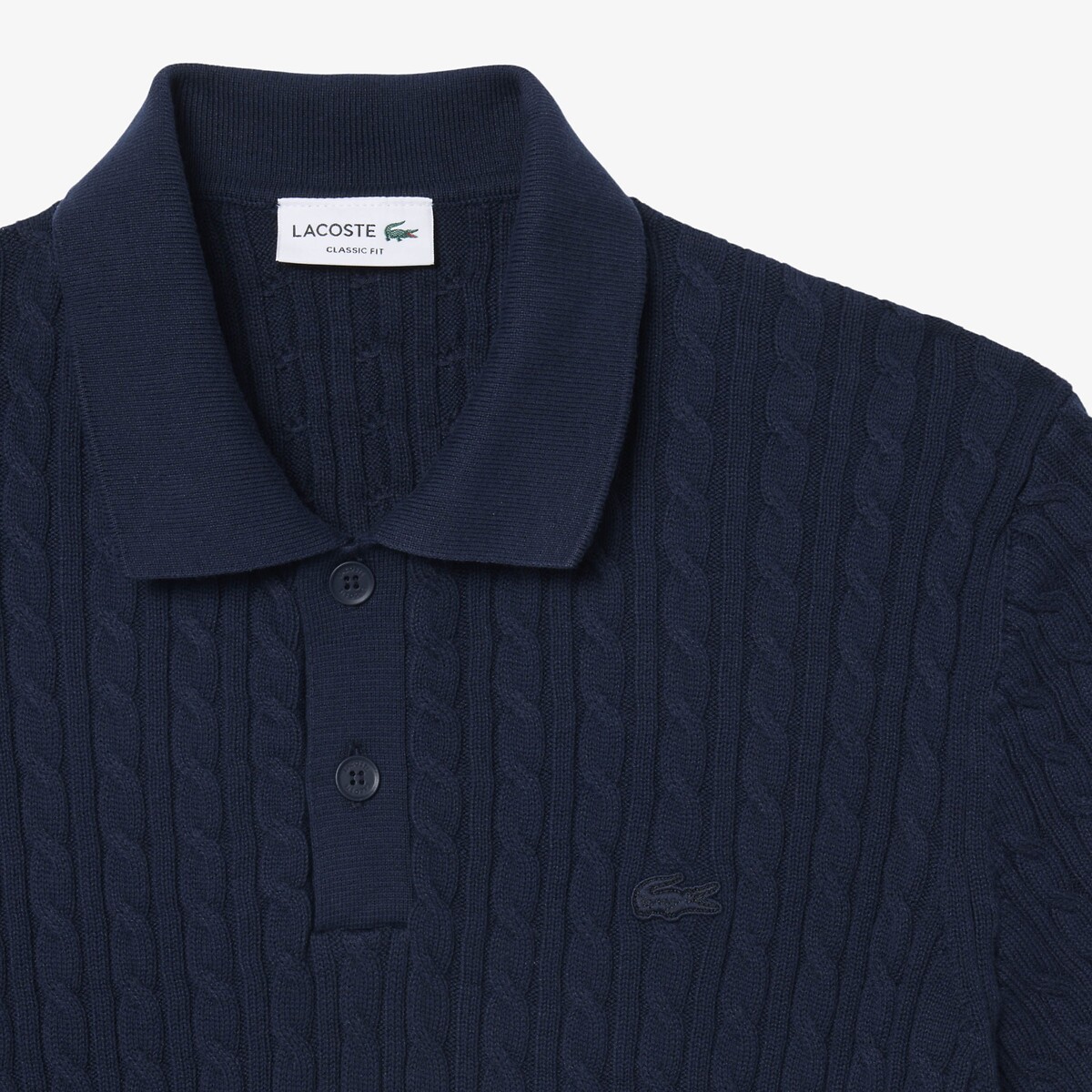 Jersey con cuello de polo, de punto trenzado, con detalles decorativos azul marino, LACOSTE