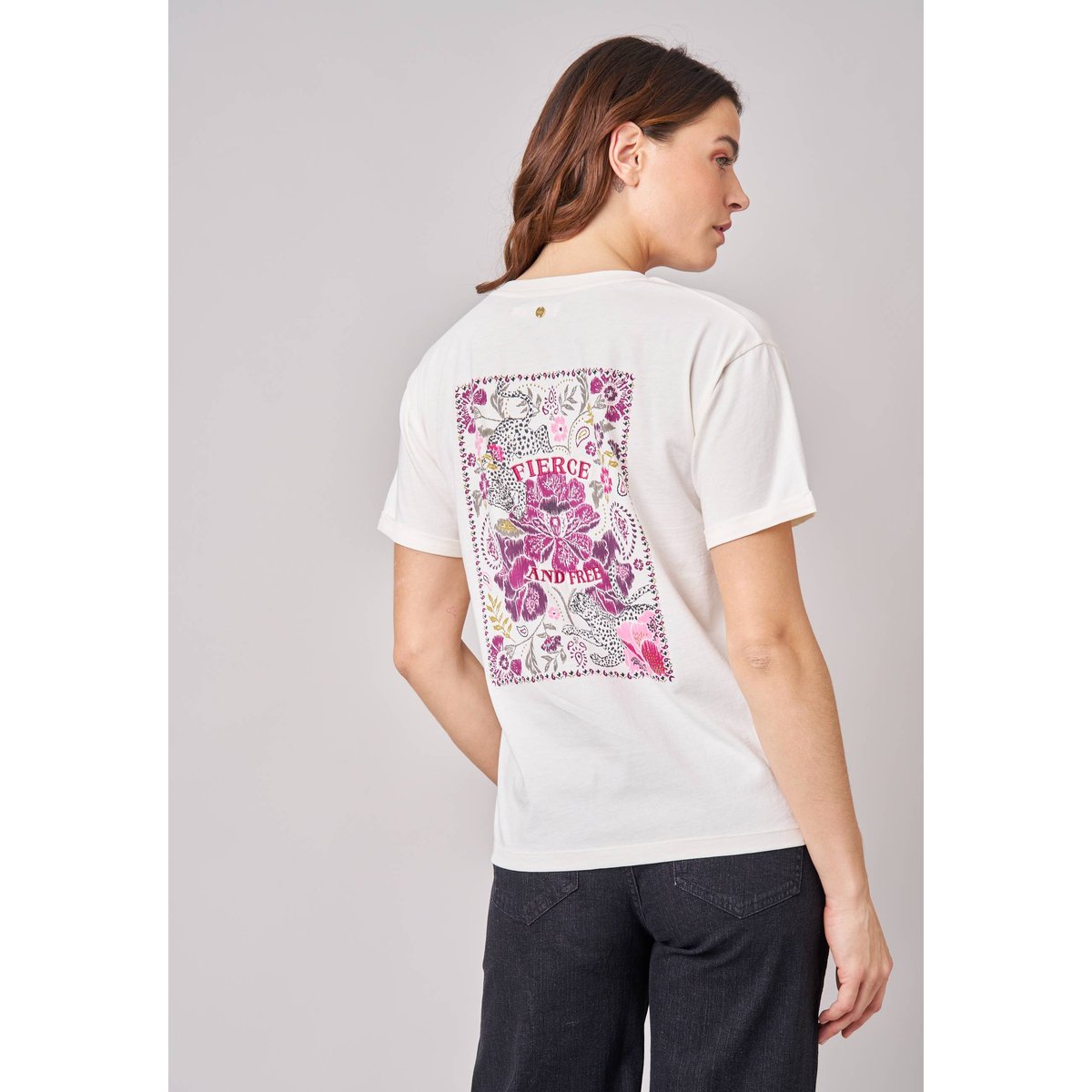 T-shirt regular femme en 100% coton imprimé graphique "fierce and free" ARMELA off white, DEELUXE