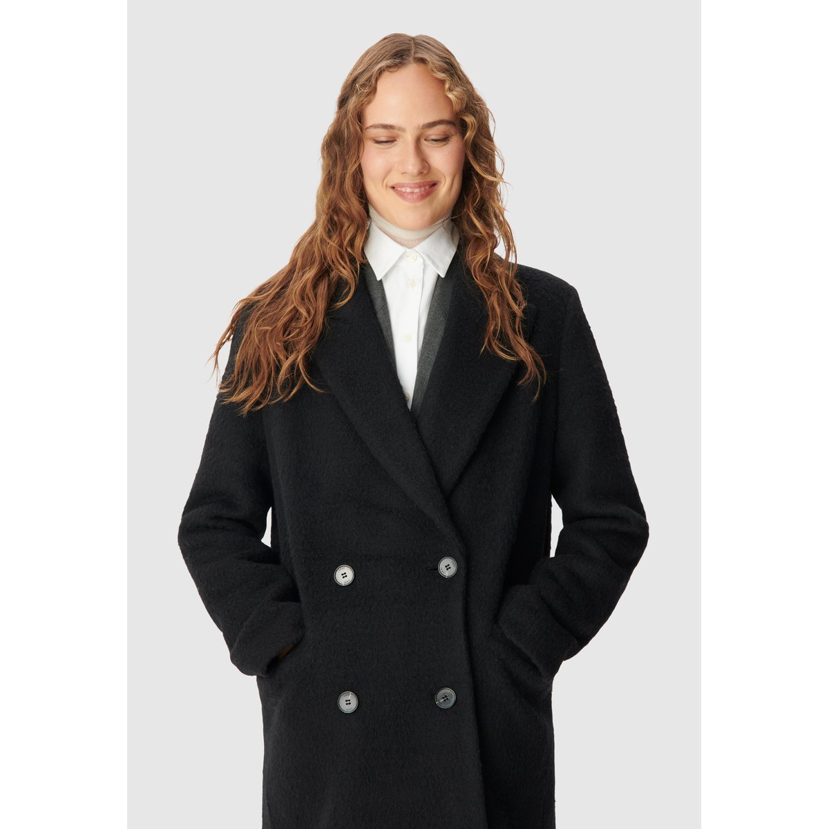 Manteau long effet poilu noir, IKKS