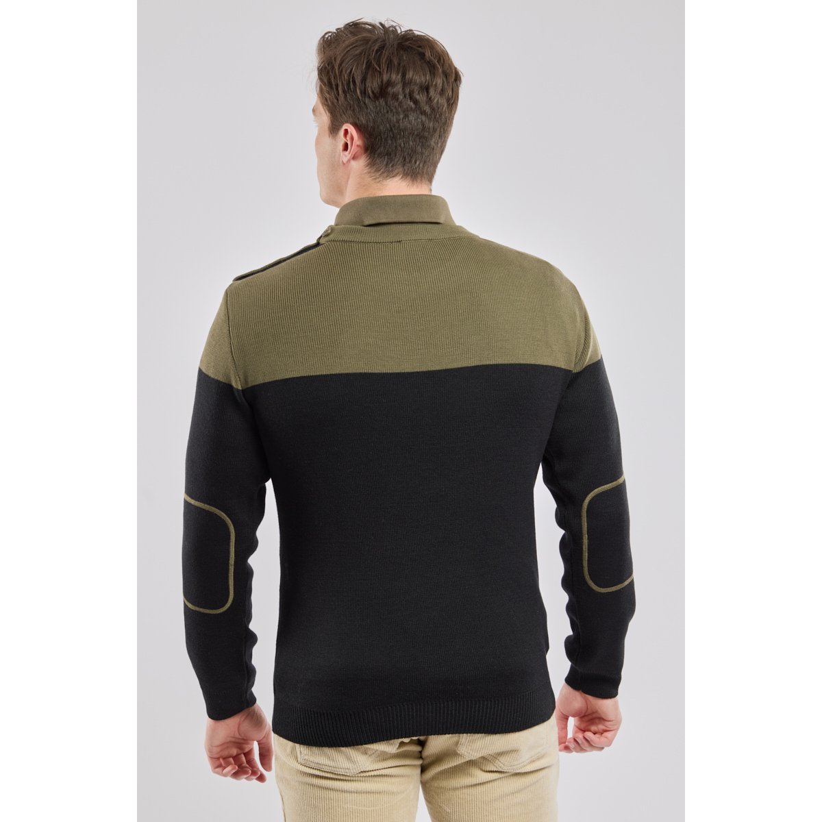 Pull marin bi-color noir/olive, ARMOR-LUX
