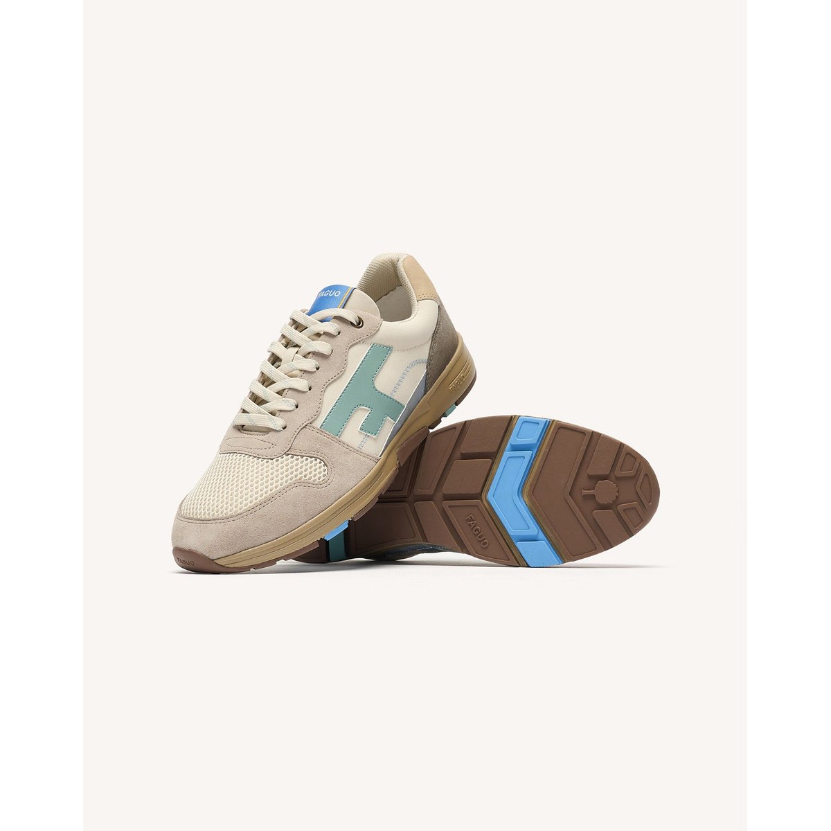 Running tissu suede OLIVE crème et gris, FAGUO