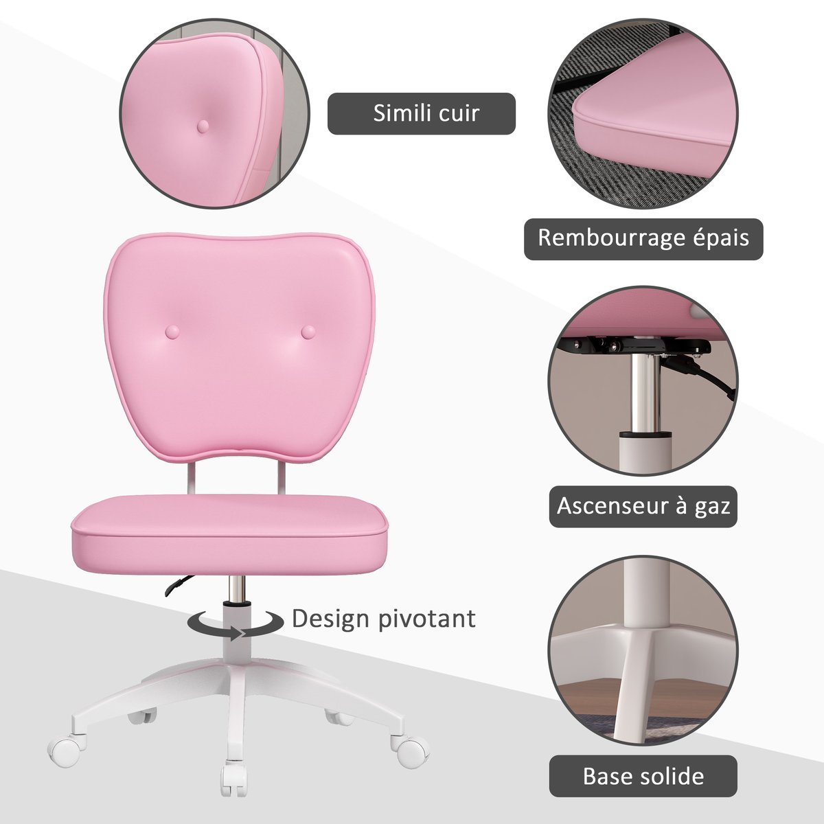 Chaise de bureau Polyuréthane Rose rose, HOMCOM