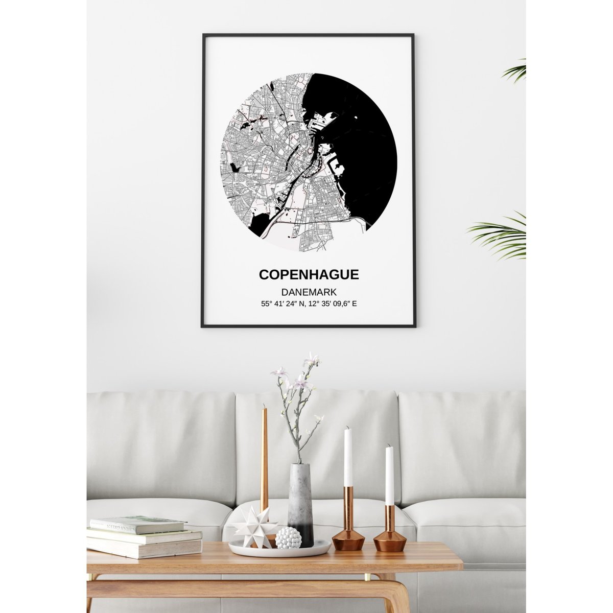 Affiche Carte Copenhague blanc, L'AFFICHERIE