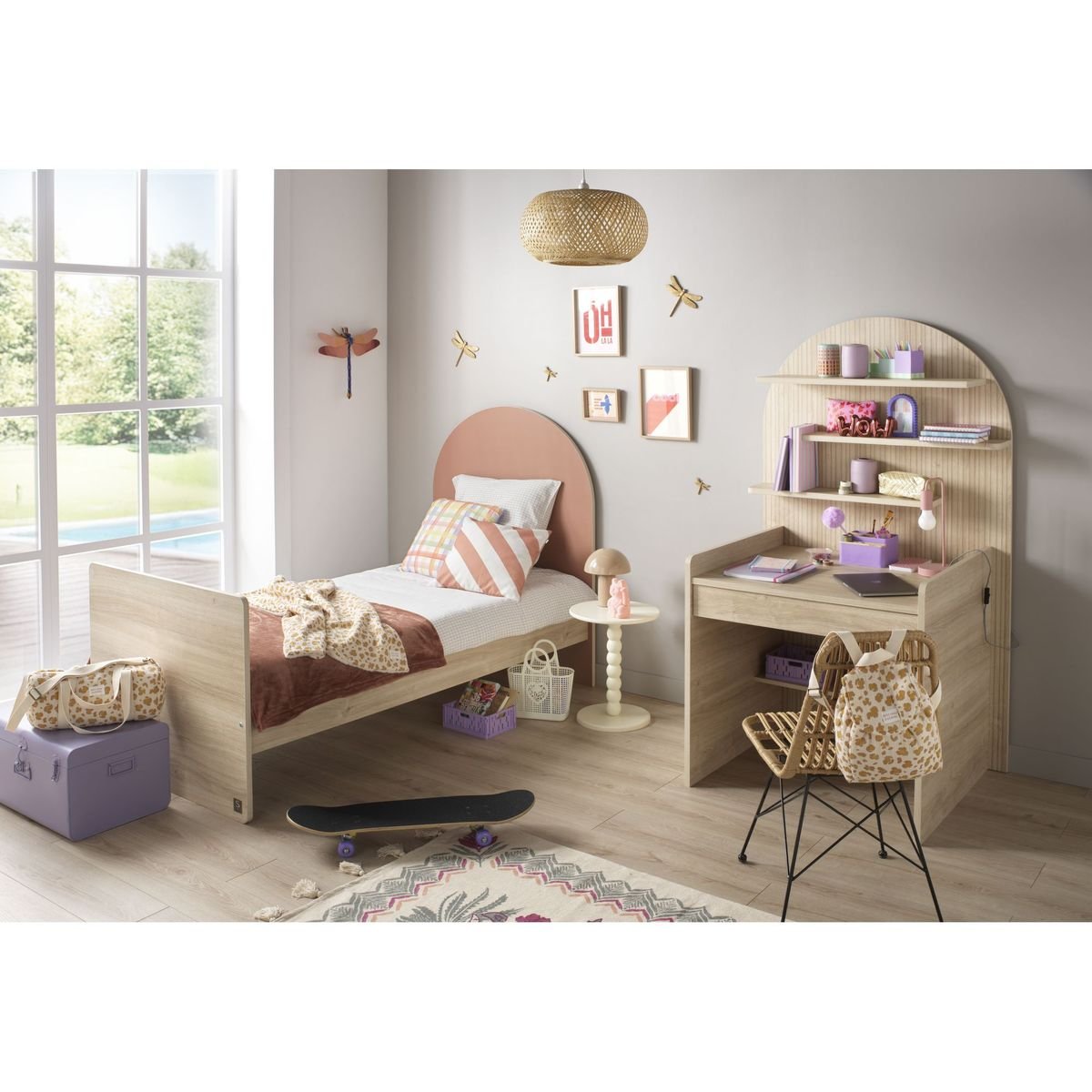 Bureau enfant - décor bois chêne sépia forme arche - ARCHE marron, SAUTHON