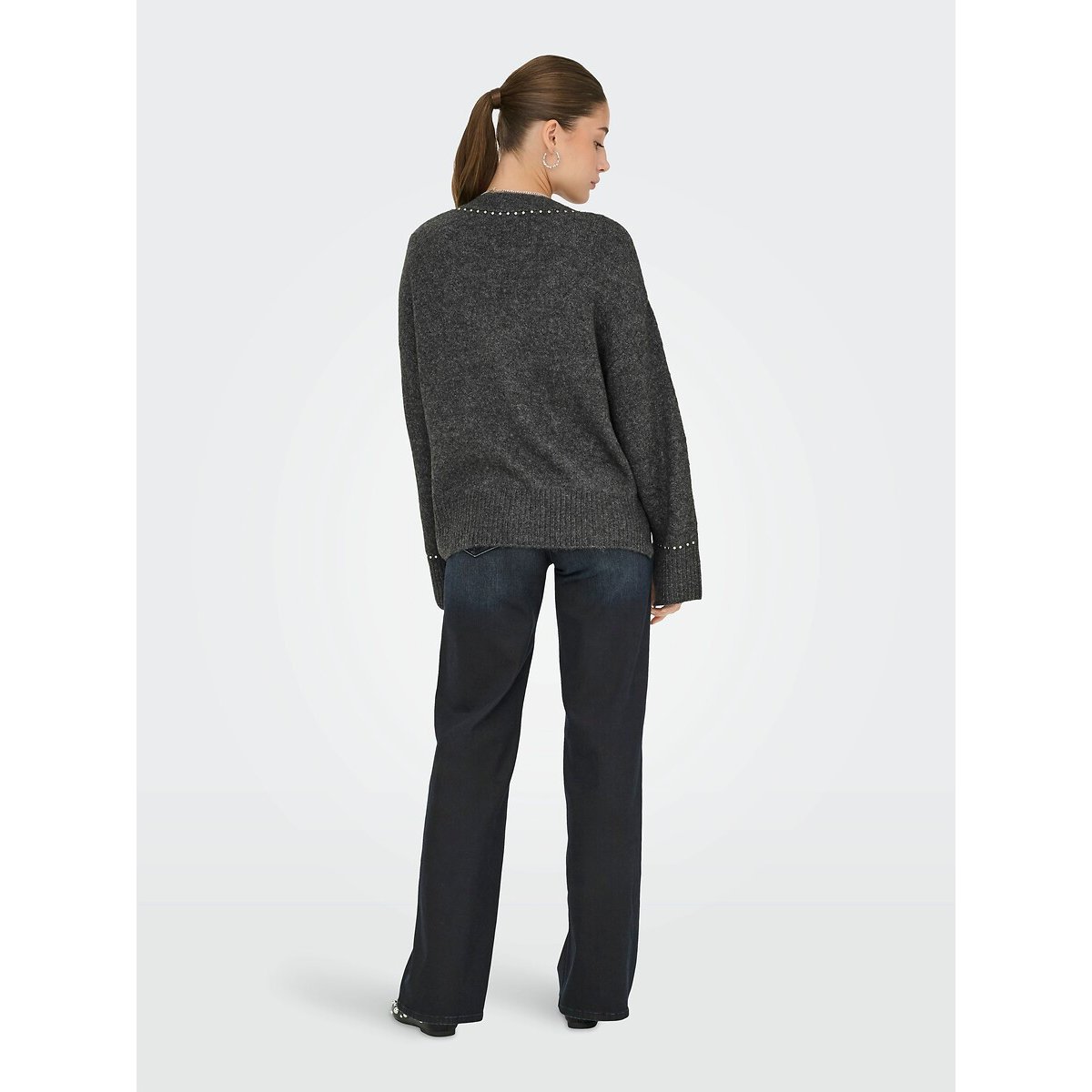 V-Neck Buttoned Cardigan with Rhinestone Detail grey, ONLY
