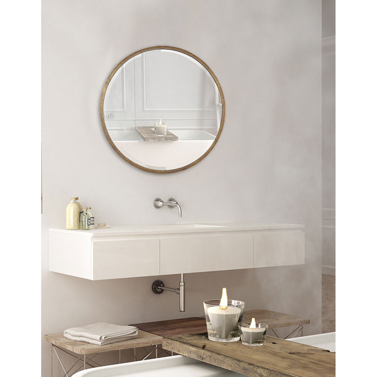 Miroir biseauté rond 80x80cm or, EMDE