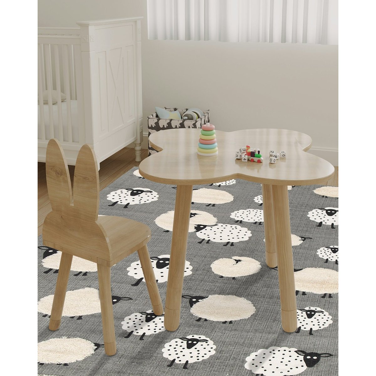 Tapis enfant en coton PETITS MOUTONS gris minéral, AFK LIVING