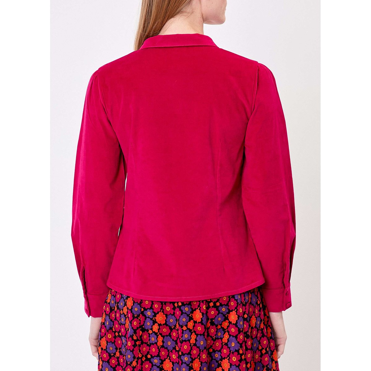 Chemisier velours côtelé col V VICTOIRE rouge framboise, PRINCESSE NOMADE