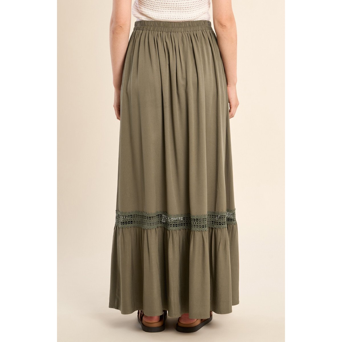 Longue jupe ajourée khaki, MOLLY BRACKEN