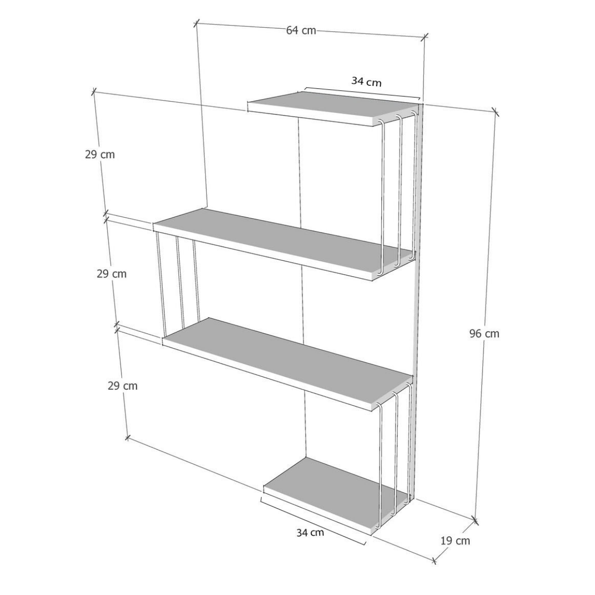 Etagère murale 4 tablettes - CAMBEL blanc / gris, CALICOSY