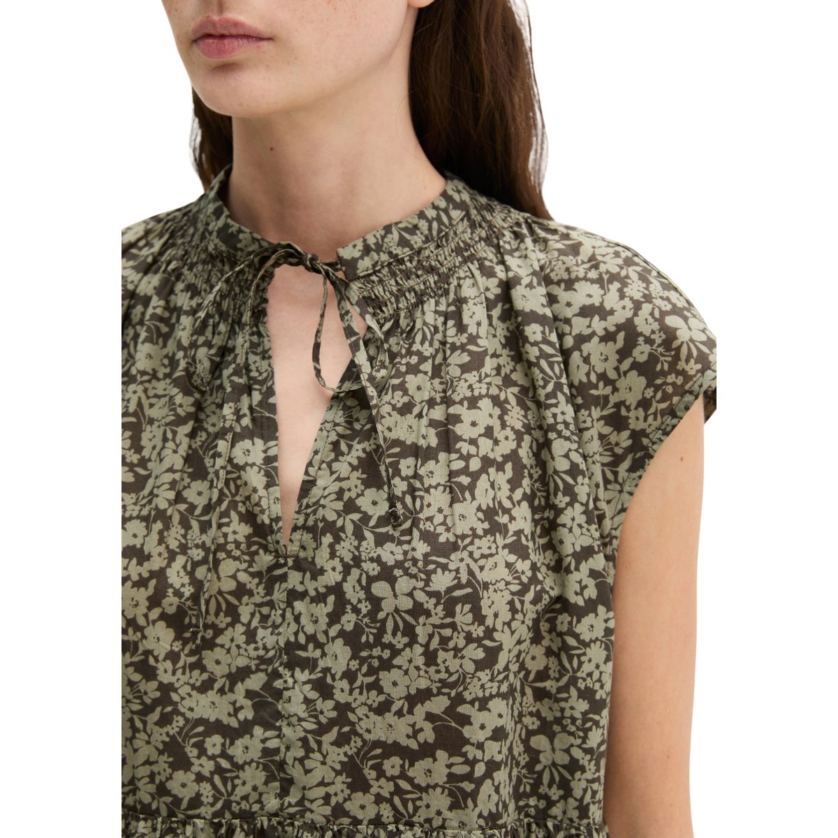 Robe à étages loose en voile de coton imprimé marron, MARC O'POLO