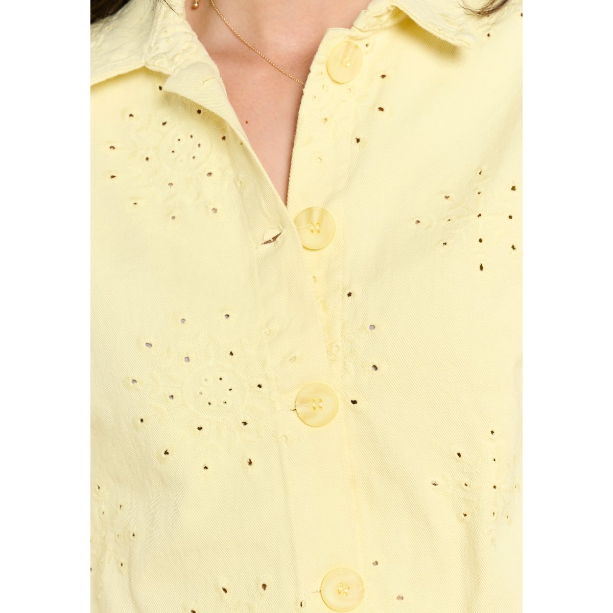 Veste courte en broderie anglaise jaune pastel, LOLALIZA