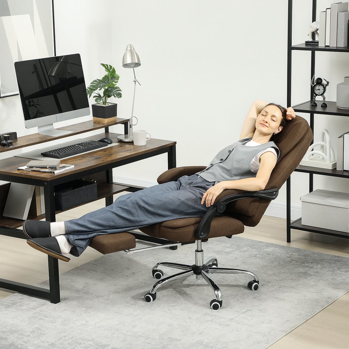 Chaise de bureau Polyester Marron marron, HOMCOM