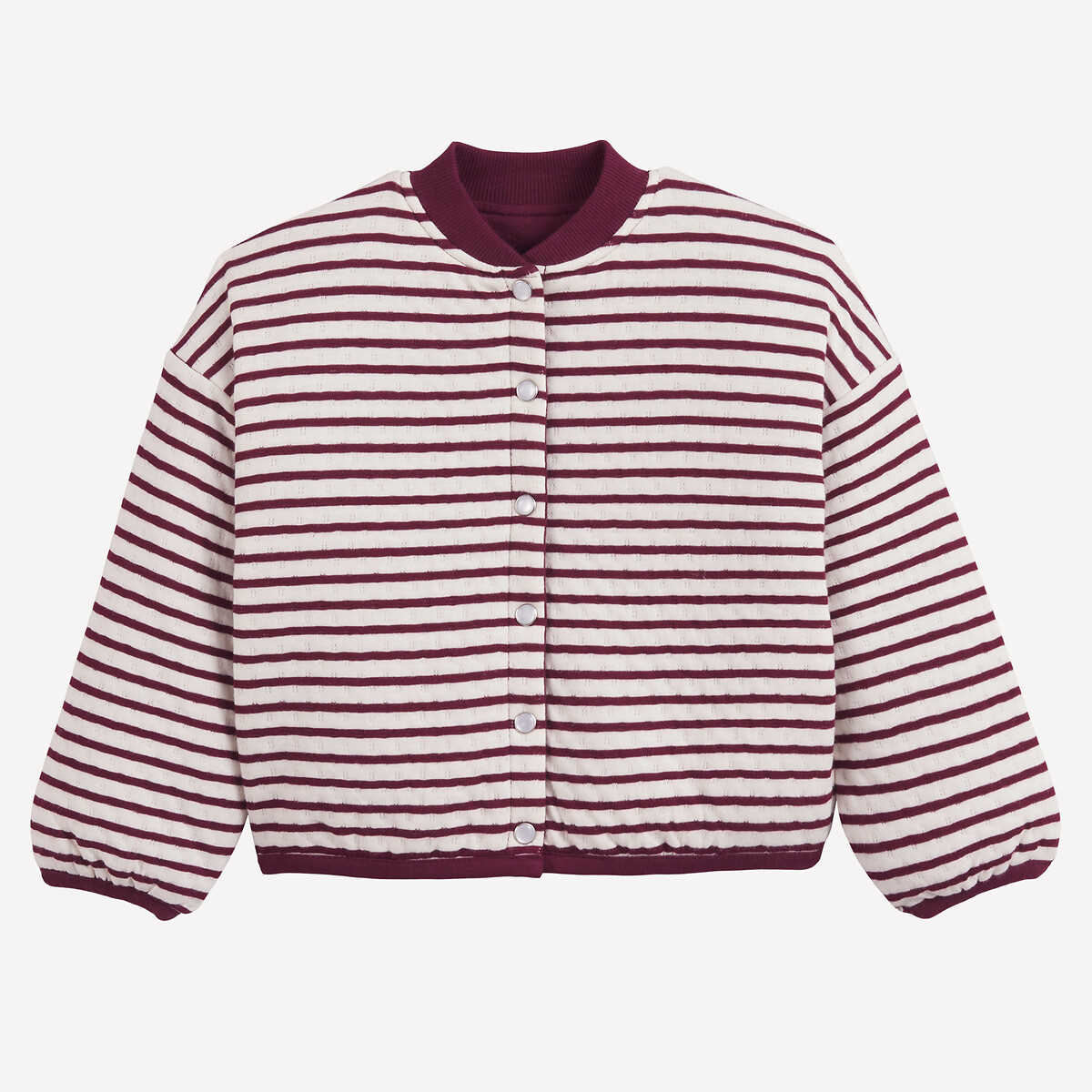 Chaqueta sudadera con botones a presión, de rayas y reversible rayas burdeos, LA REDOUTE COLLECTIONS