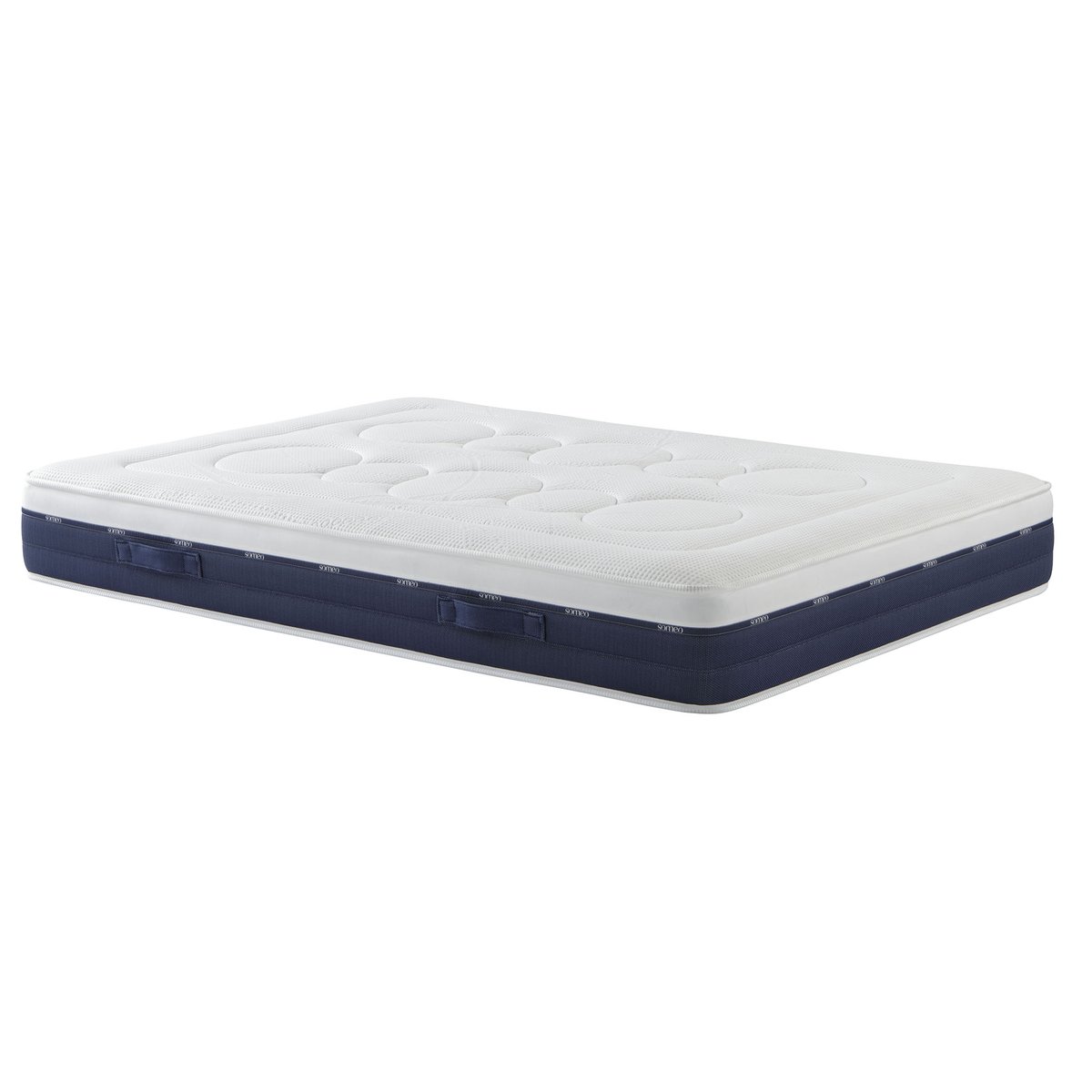 Ensemble matelas ressorts et mémoire de forme, sommier, pieds, couette et oreiller Rêve 600 blanc, SOMEO