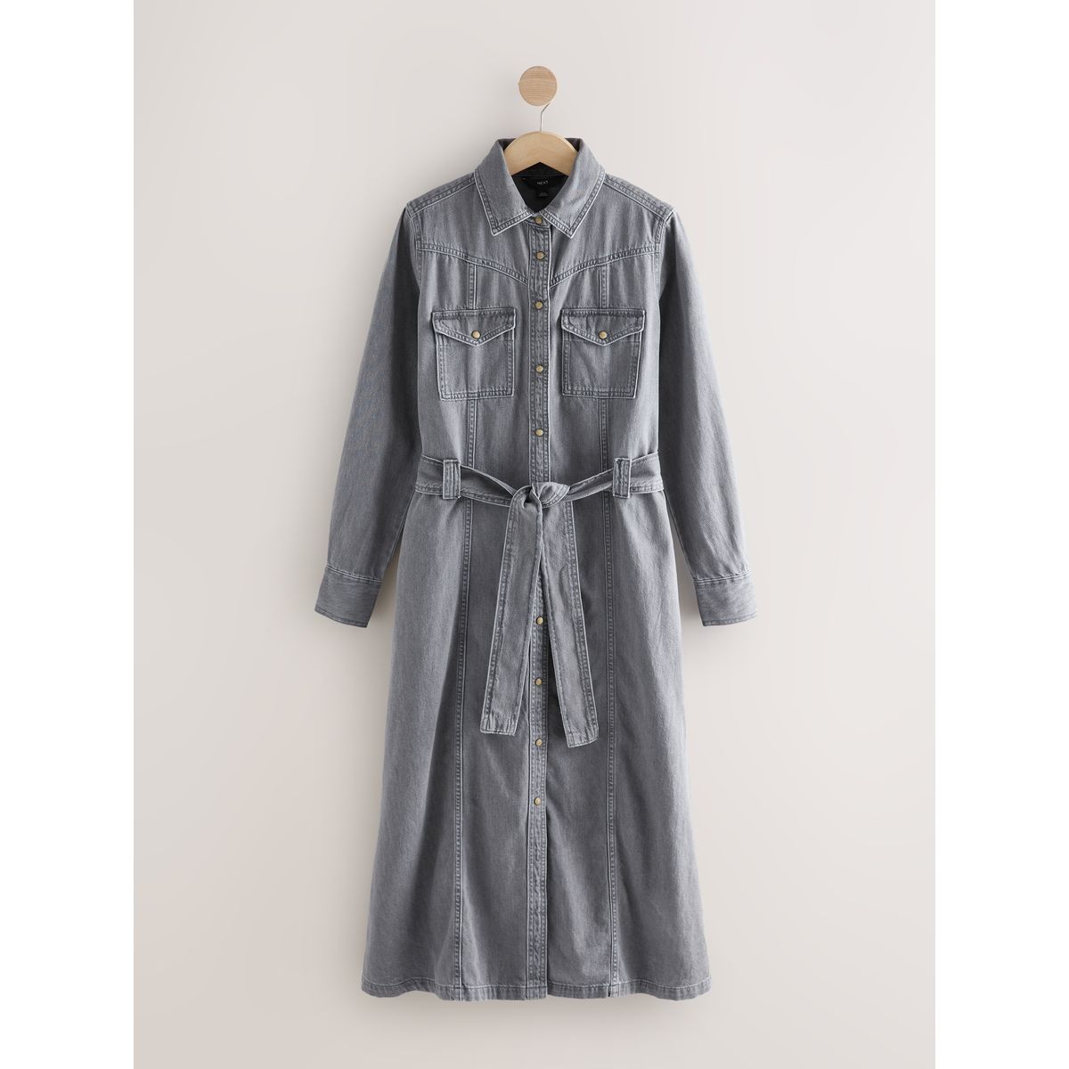 Robe chemise longue en denim gris, NEXT