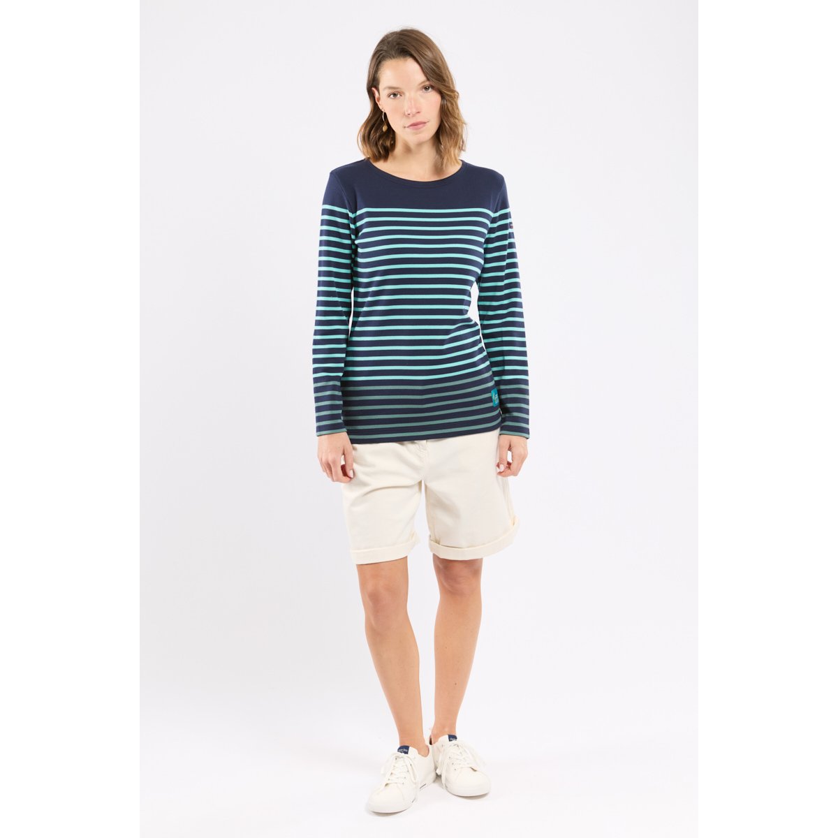 Marinière bicolore en coton épais marine deep/ pool blue/ si, ARMOR-LUX