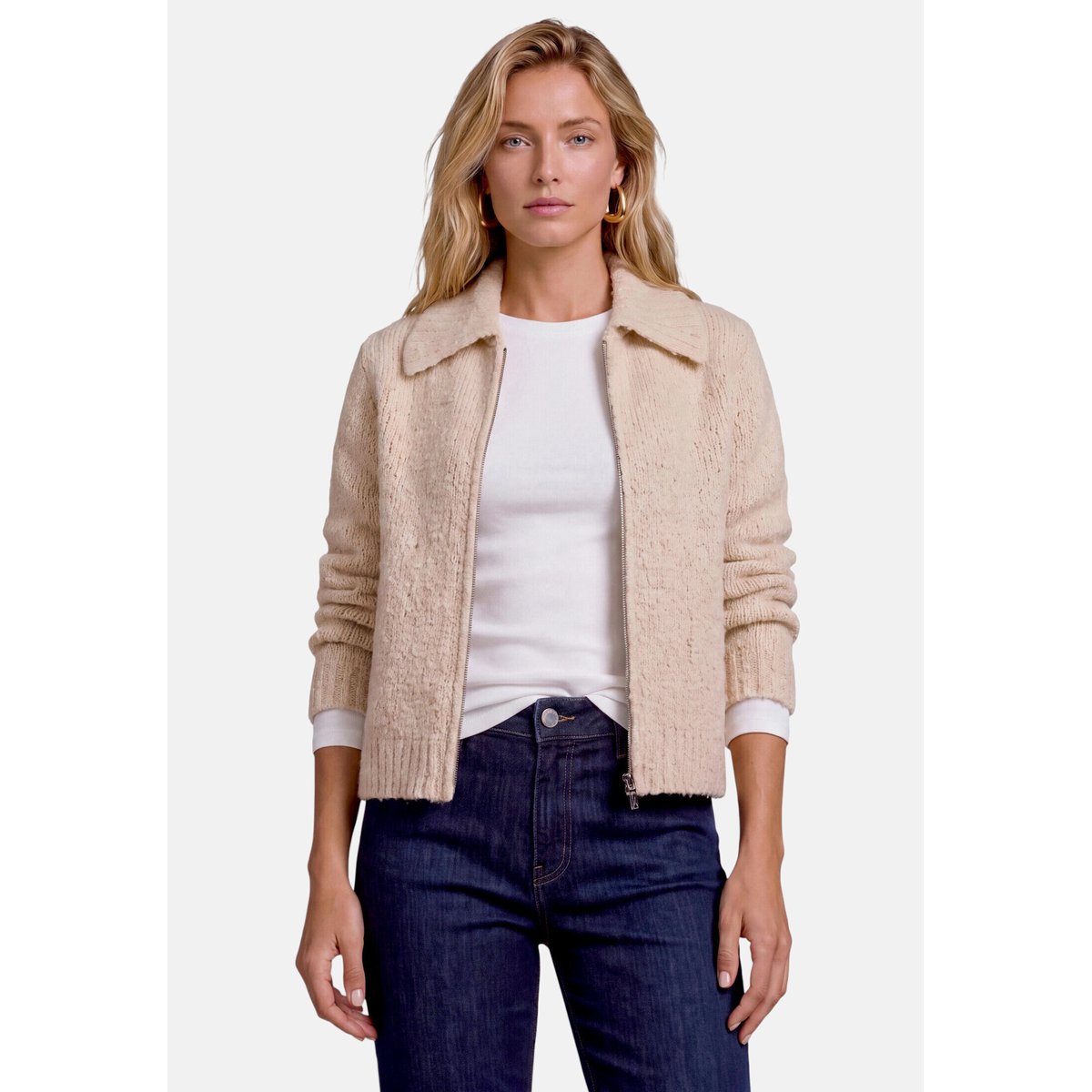 Cardigan en maille à fermeture zippée french oak, ZERO