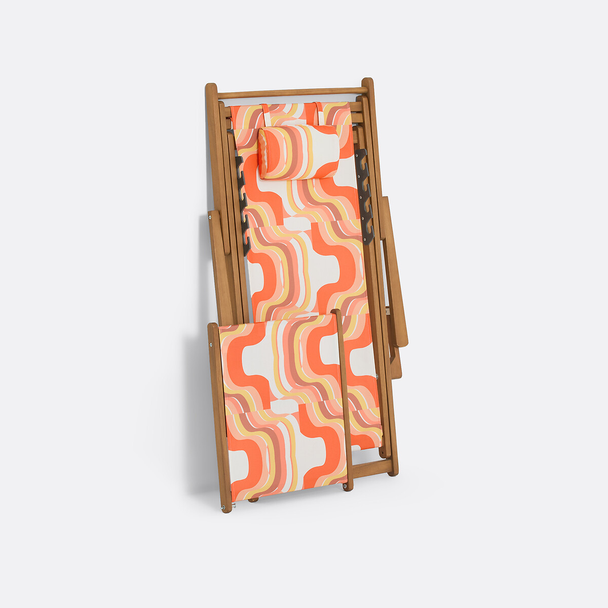 Chaise longue en acacia massif, tissu avec motif graphique, SONGE ORANGE orange/jaune, MAPOÉSIE X LA REDOUTE INTÉRIEURS