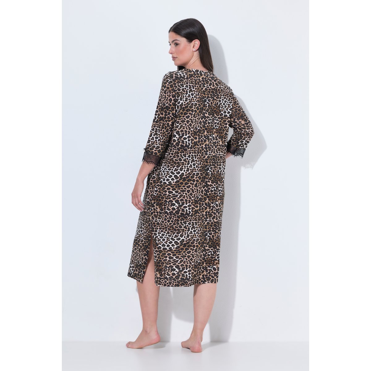 Chemise de nuit motif léopard, dentelle noir, ULLA POPKEN