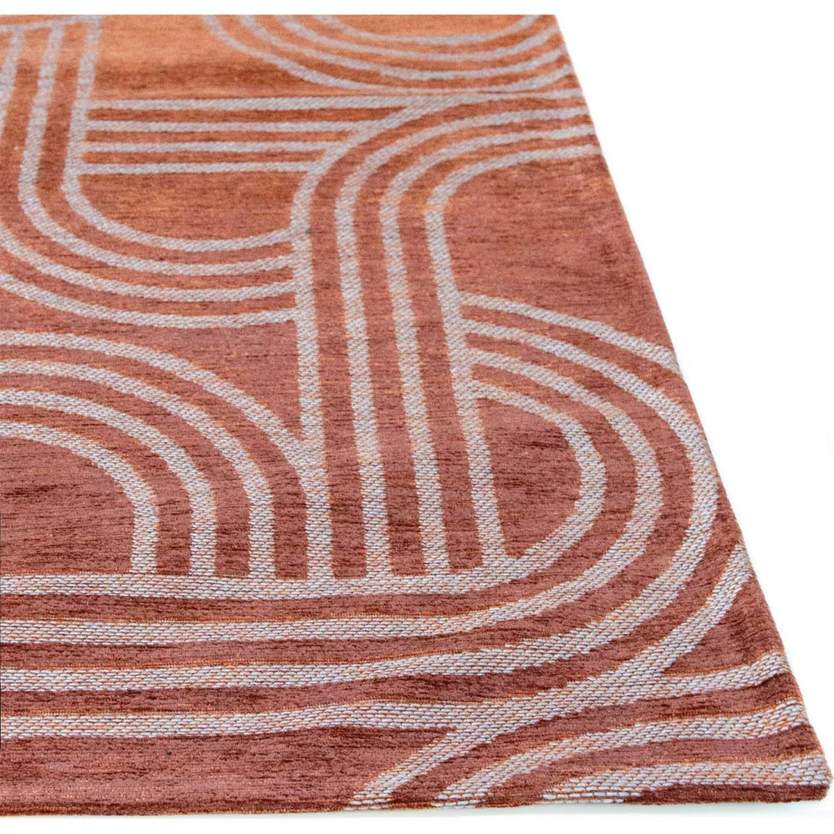 Tapis intérieur extérieur, DISCO rouge terracotta à motif gris clair, RECOLLECTION