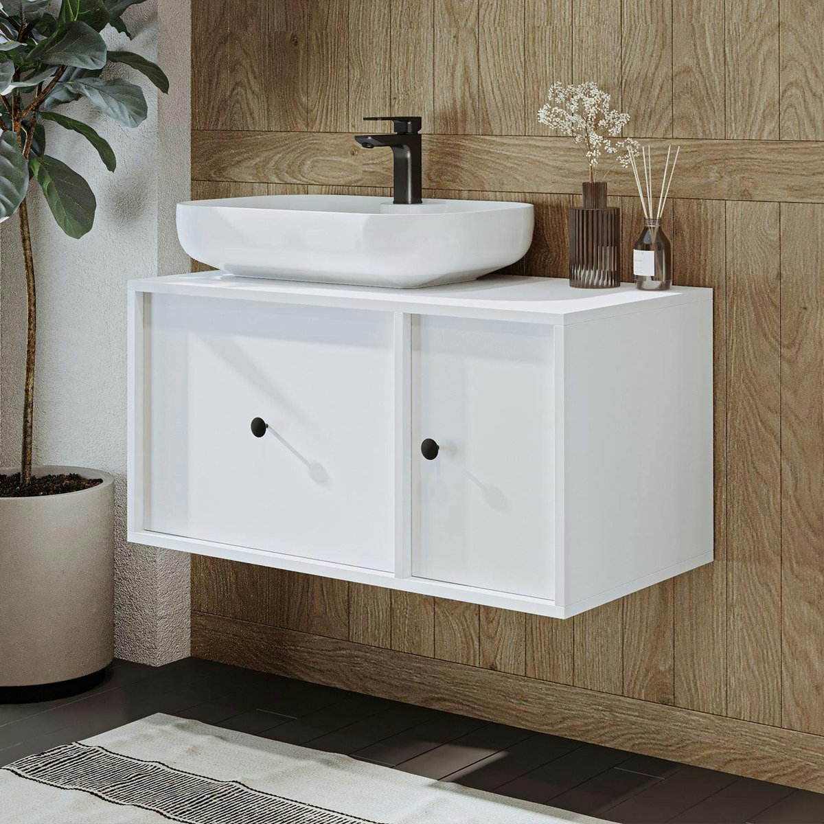 Meuble vasque mural 1 tiroir 1 porte RILL blanc, PIER IMPORT