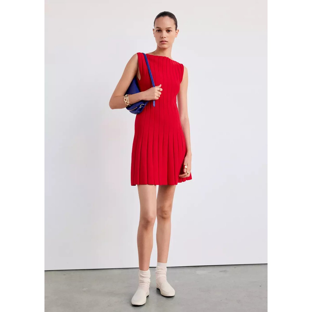 Robe maille côtelée rouge, MANGO