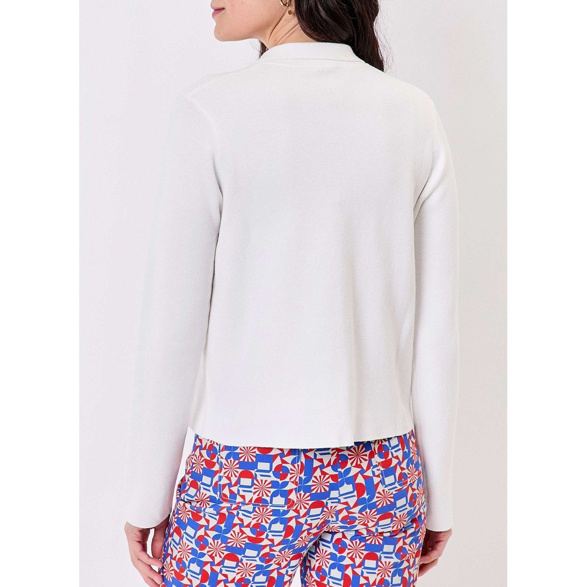 Gilet col polo maille coton droit GALET blanc ecru, PRINCESSE NOMADE