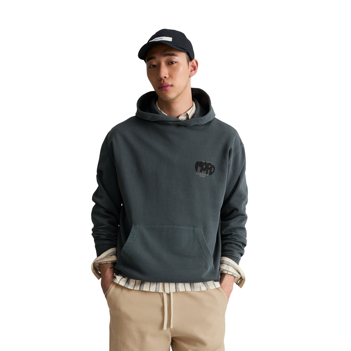 Hoodie relaxed en coton recyclé bleu foncé, MARC O’POLO DENIM