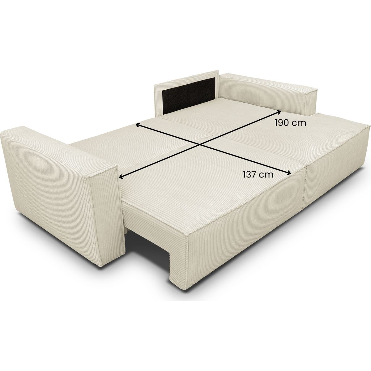 Canapé d'angle à droite convertible 3 places en velours côtelé - ASTI beige, HOMIFAB