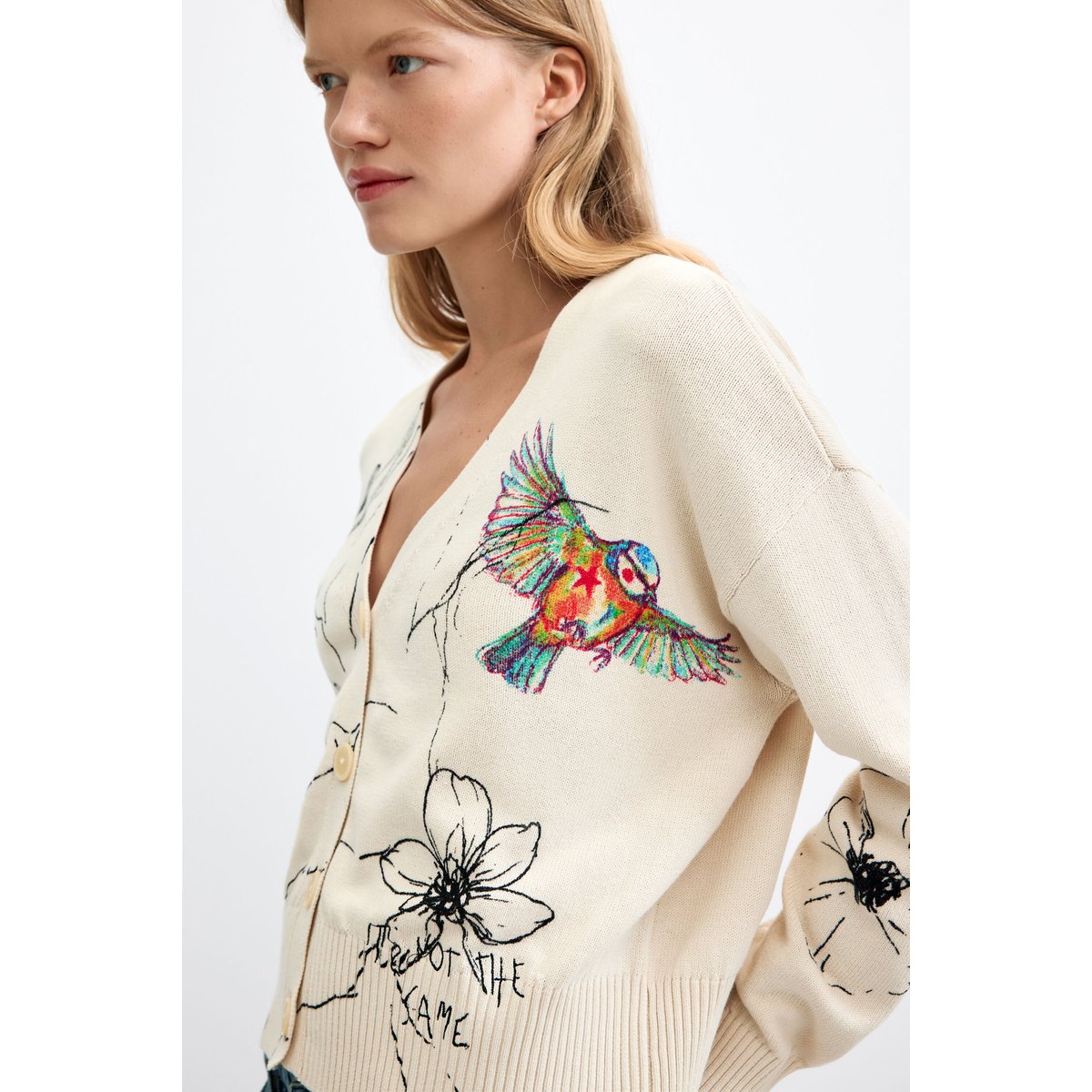Cardigan à imprimé floral blanc, DESIGUAL