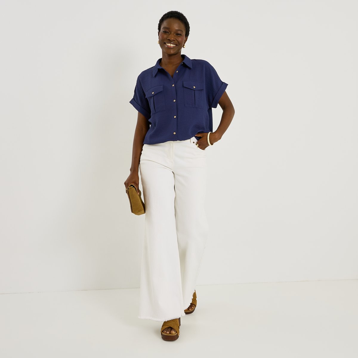 Chemise fluide manches courtes bleu marine, GRAIN DE MALICE