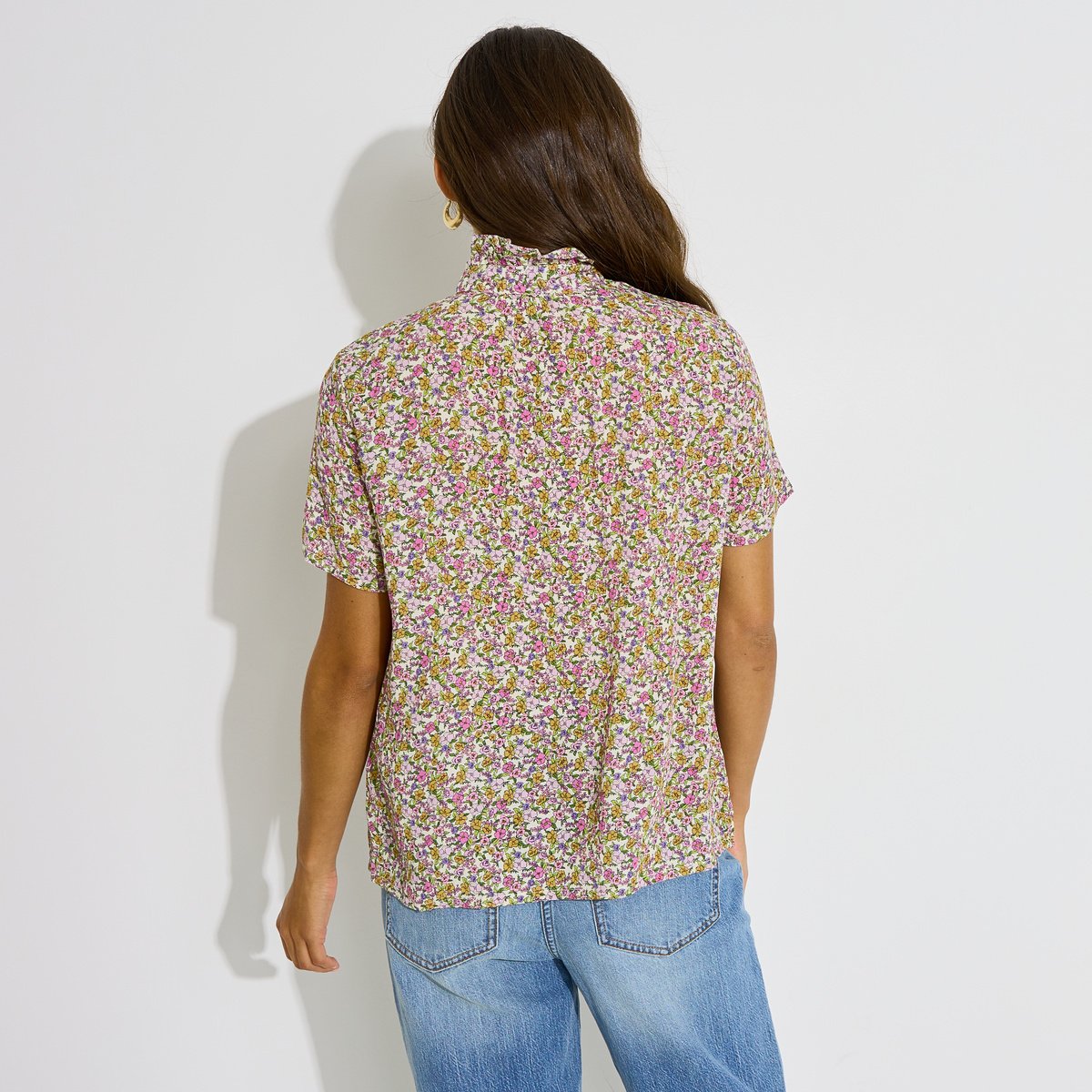 Blouse imprimé floral col volanté rose parme, GRAIN DE MALICE
