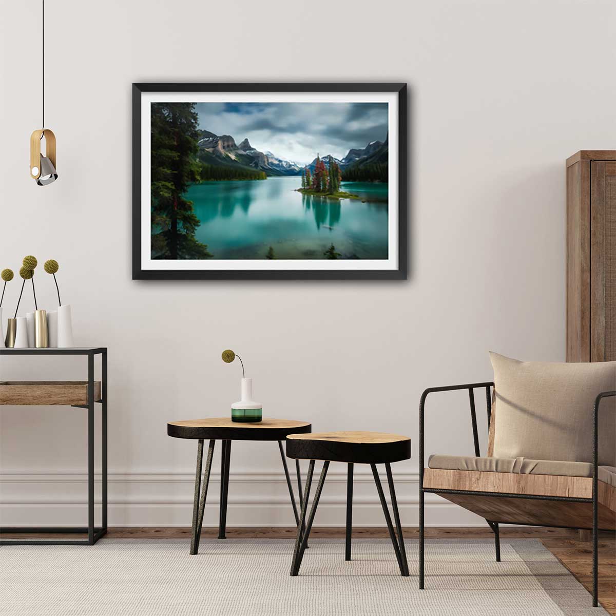 Affiche paysage du Canada, Lac de Banff affiche + cadre en bois - noir, HEXOA
