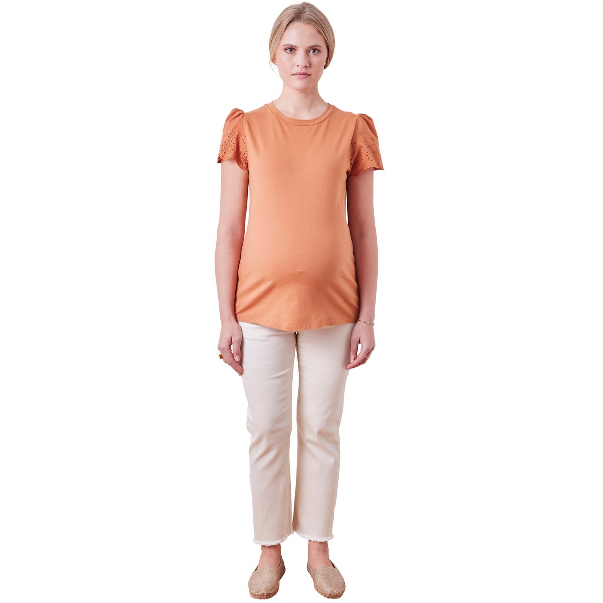 T-shirt bi-matière de grossesse manches courtes terracotta, VERTBAUDET