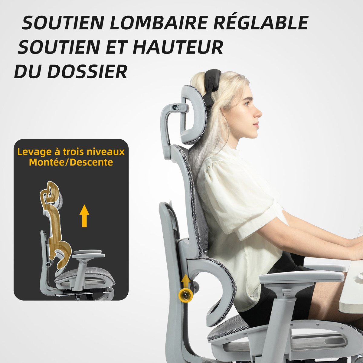 Chaise de bureau Maille (100 % polyester) gris, HOMCOM