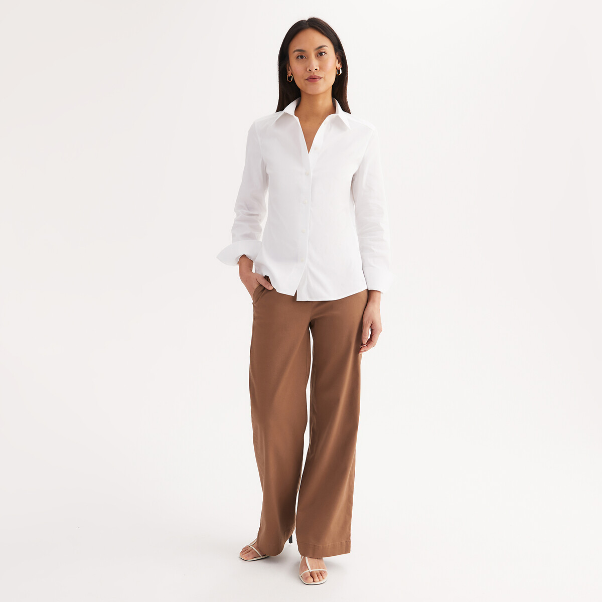 Stretch Cotton Shirt with Long Sleeves white, ANNE WEYBURN