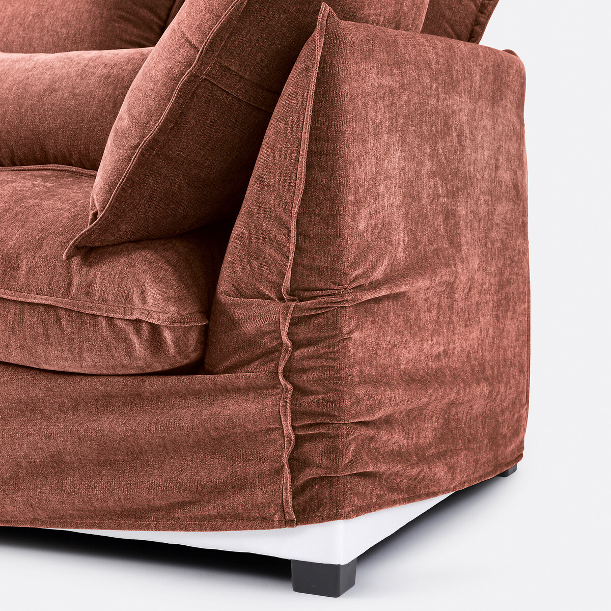 Longchair links, afneembare hoes, in gemêleerd polyester, ODNA roze steenrood, LA REDOUTE INTERIEURS