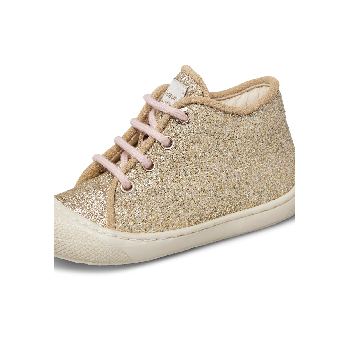 Chaussures premiers pas en tissu pailleté SOSSI platine, NATURINO