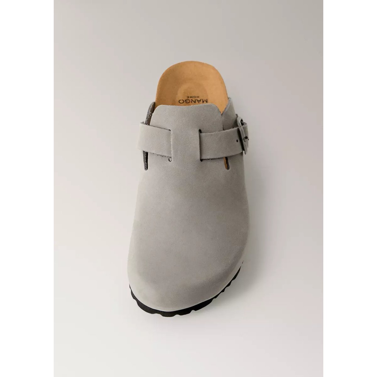 Chaussons sabots en cuir gris clair/pastel, MANGO