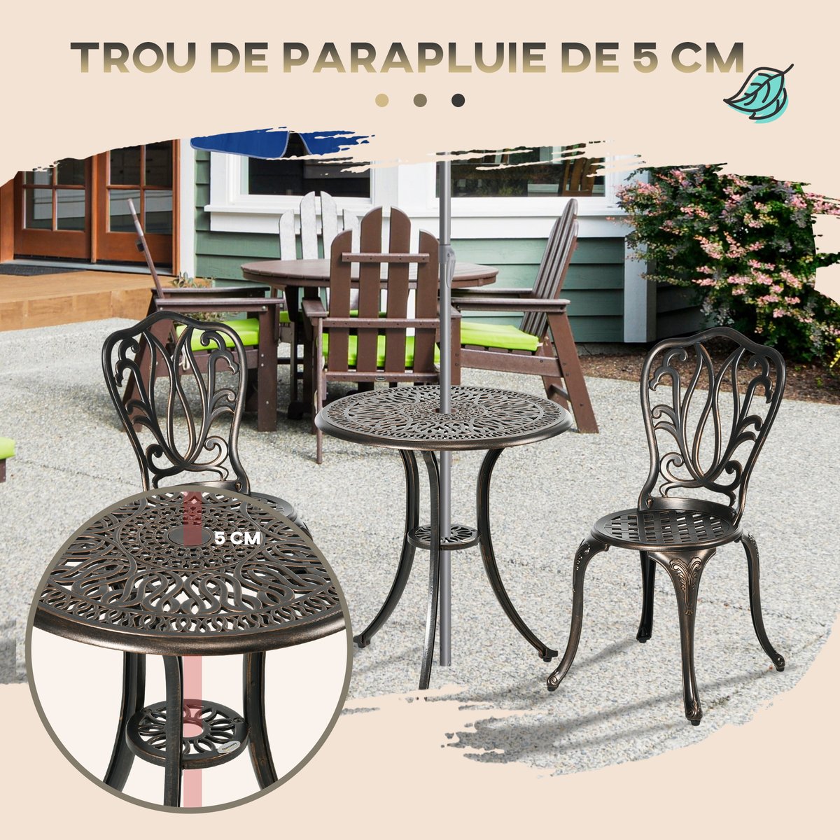 Ensemble de bistrot d'extérieur Aluminium marron, OUTSUNNY