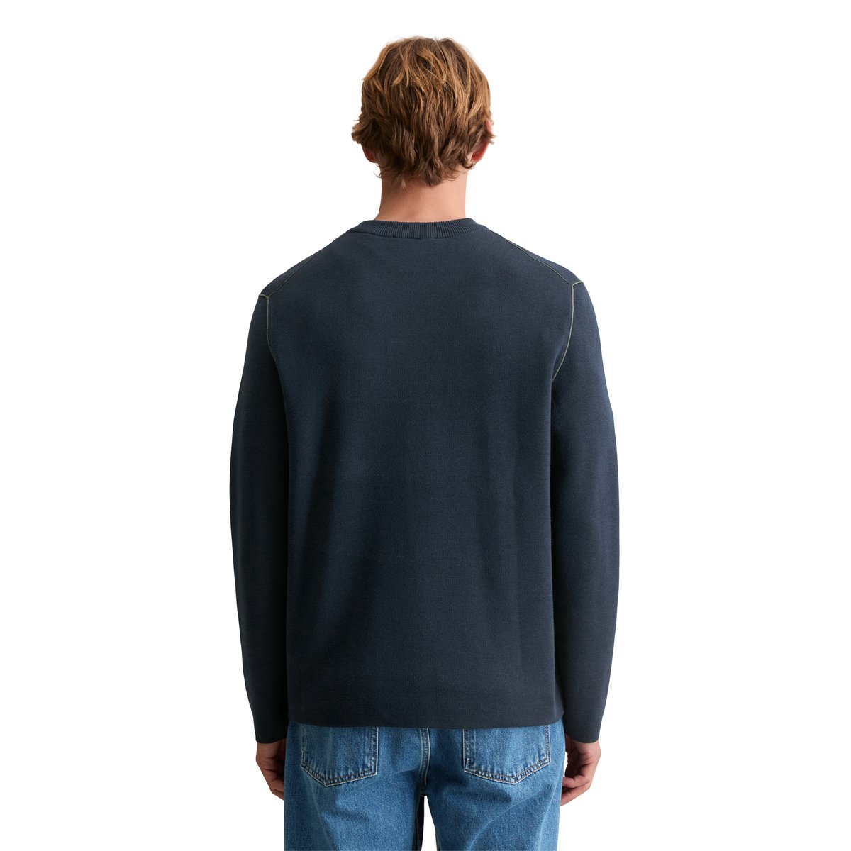 Pull-over regular en coton double face bleu foncé, MARC O’POLO DENIM