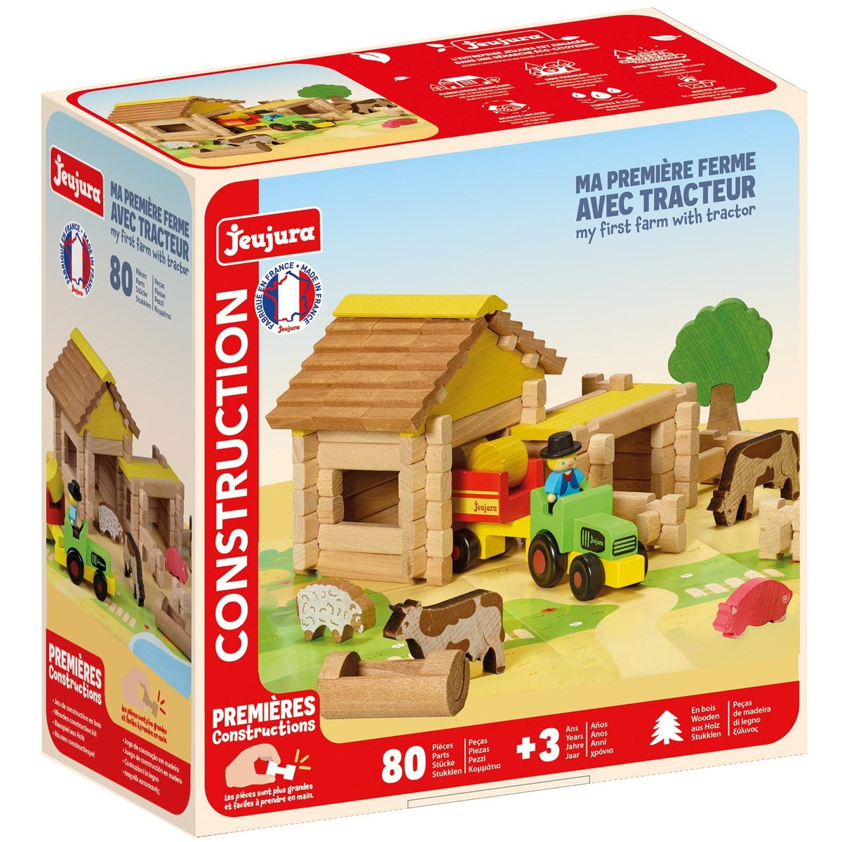 Ma première ferme avec tracteur 80 pièces marron, JEUJURA