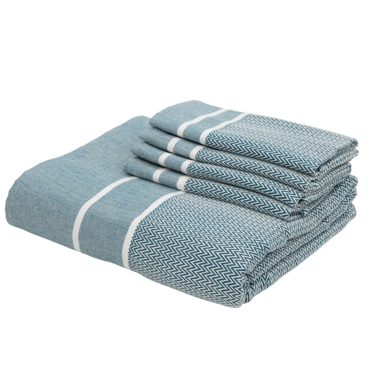 Nappe + 8 serviettes coton SIENNA bleu pétrole, FEBRONIE
