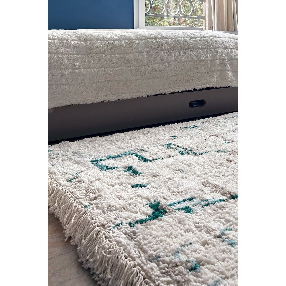 Tapis design avec franges VOLUBILIS bleu naturel, AFK LIVING