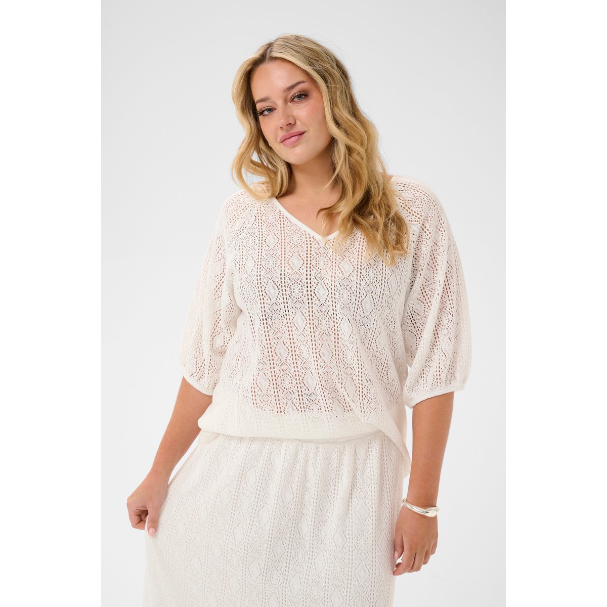 Blouse à manches courtes blanc chalk, KAFFE CURVE