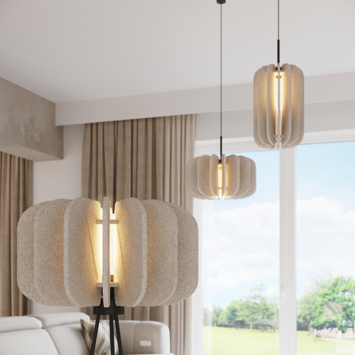 Lampadaire Feutre Beige E27 1 Mula beige, EDEN