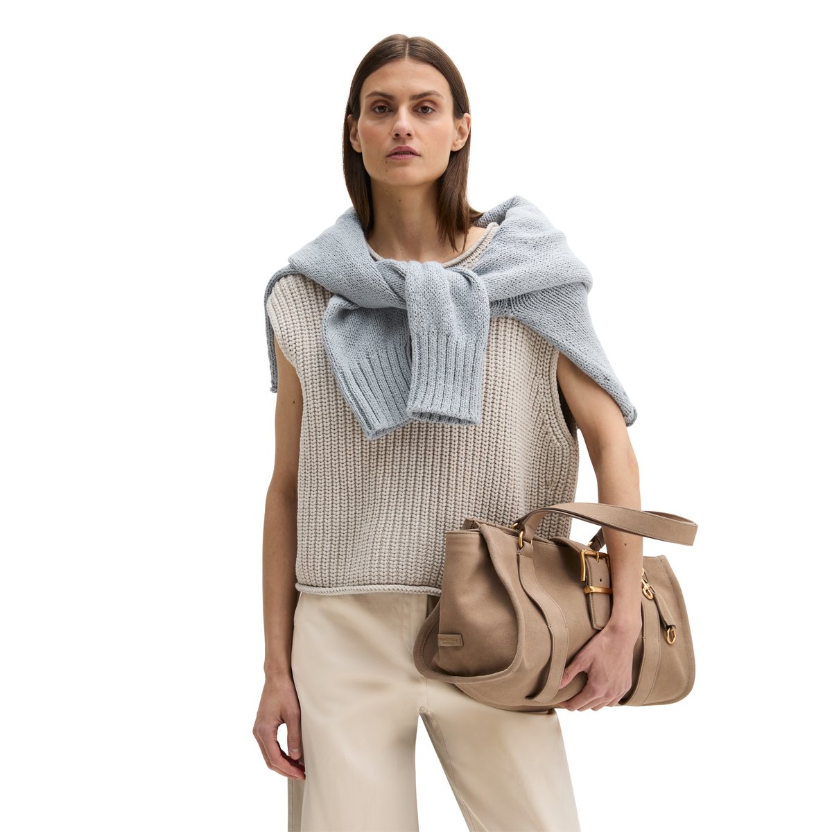 Shopper en cuir velours doux marron, MARC O'POLO