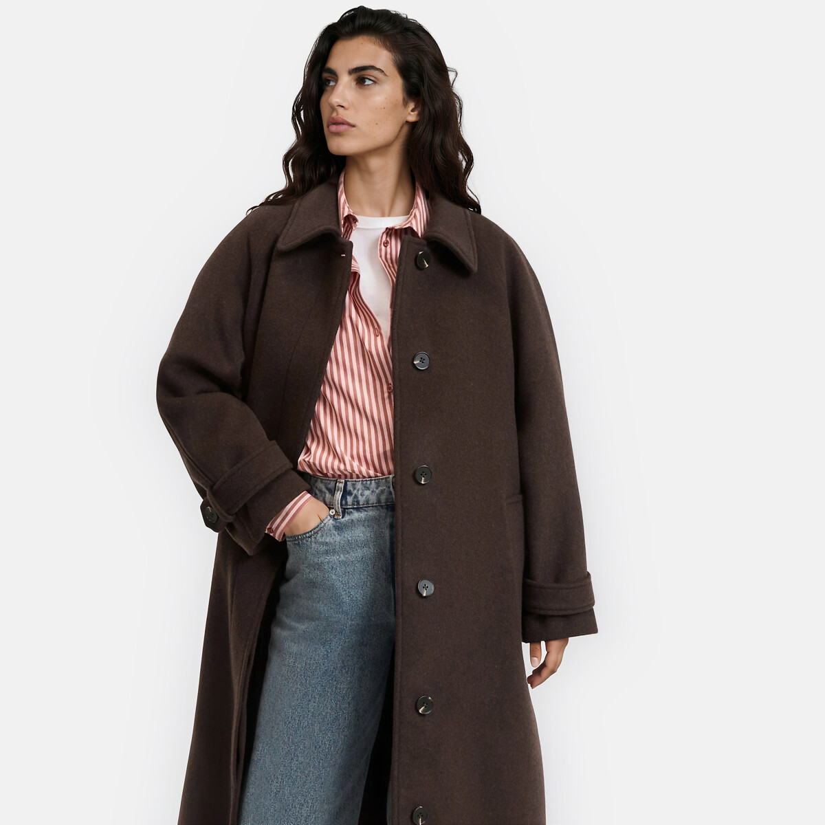 Manteau drap de laine mélangée, Signature ISIDORE marron chocolat, LA REDOUTE COLLECTIONS