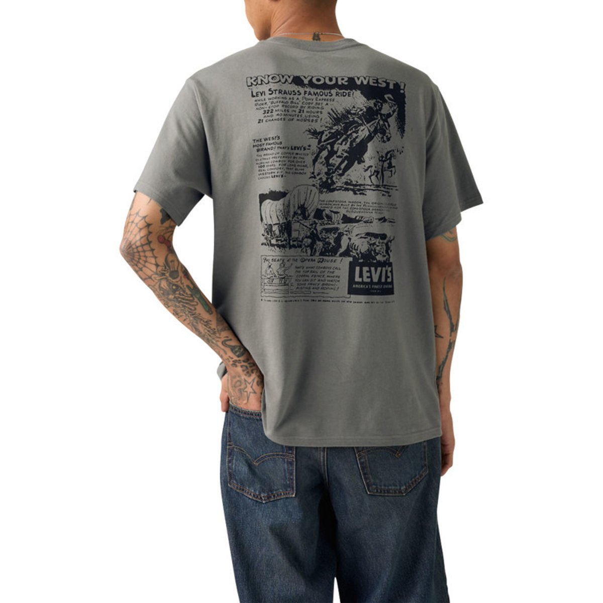 T-shirt en coton anthracite imprimé à coupe droite pourvu d'un col rond gris foncé, LEVI'S
